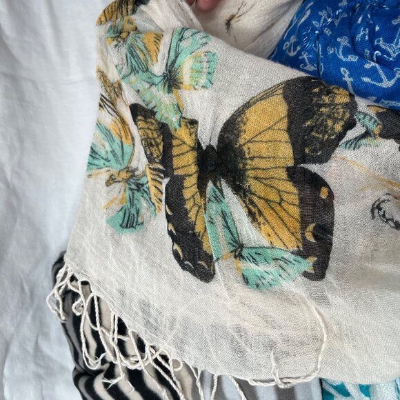 Set Of 4 Womens Scarfs ; nautical striped and butterfly prints - Picture 4 of 6